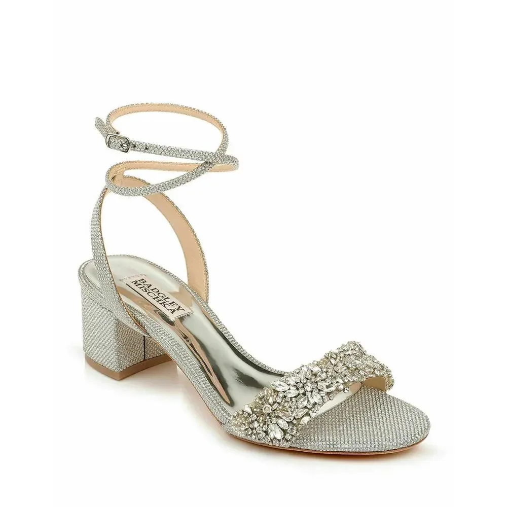 Badgley Mischka Women's Jada Ankle Wrap Block Heel Silver MP5316 Size 10 NIB - Picture 12 of 12